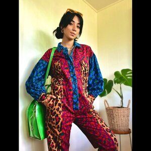 NWOT 🌈 🔥 FARM RIO Colorblock Animal Print Jumpsuit – Cotton Statement One Piec